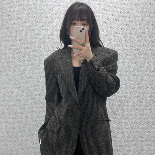 입생로랑 모던시크 헤링본 트위드 블레이저 자켓 100 C10802