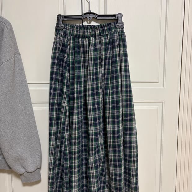 빈티지 겨울 롱 체크 치마 스커트 (그린 네이비 조합)