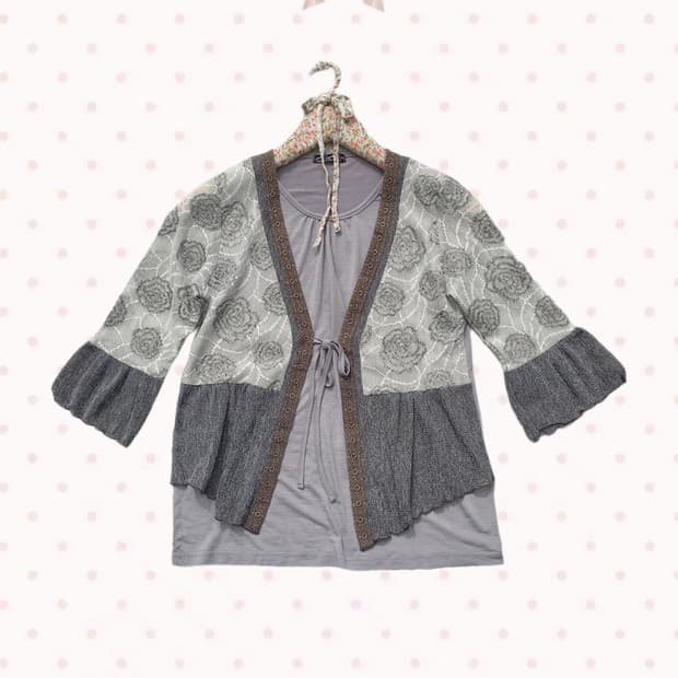 그레이 오리엔탈 반팔 가디건 슬리브