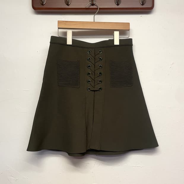 산드로 (우먼) 카키 레이스 업 니트 스커트  