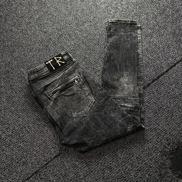 트루릴리젼 크링클 워싱 데님 바이커 진 4214