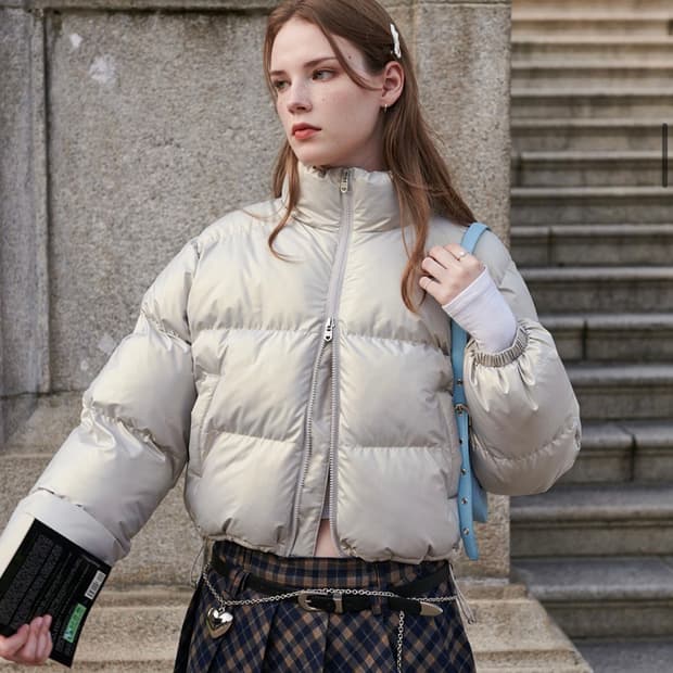 [Free] 비터셀즈 패딩 글로시 크롭 푸퍼 패딩 유광 패딩 (실버)