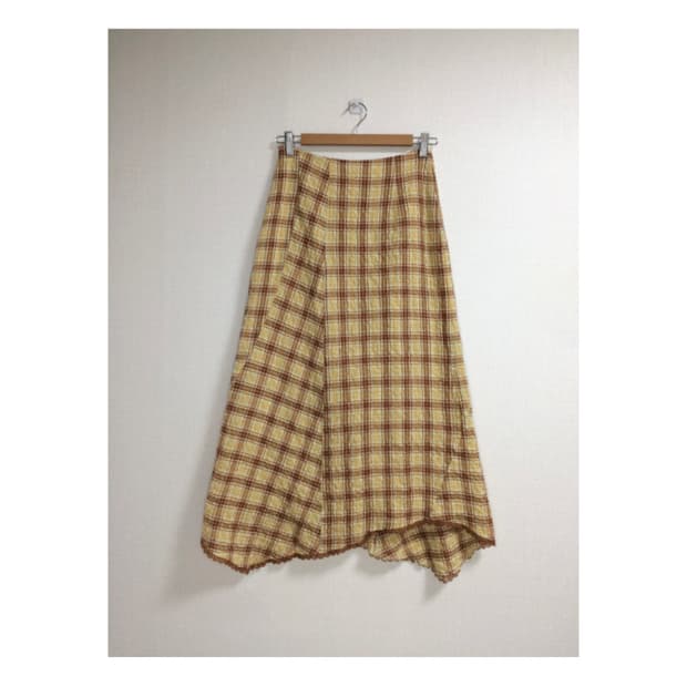 빈티지 옐로우 체크 롱 스커트
