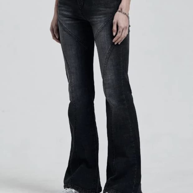 [M] 시너진 라인 워싱 데님 팬츠 블랙