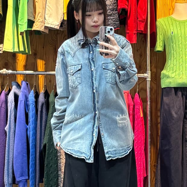 S RED Wing 레드윙 워싱 데미지 버튼 카라 데님 셔츠 