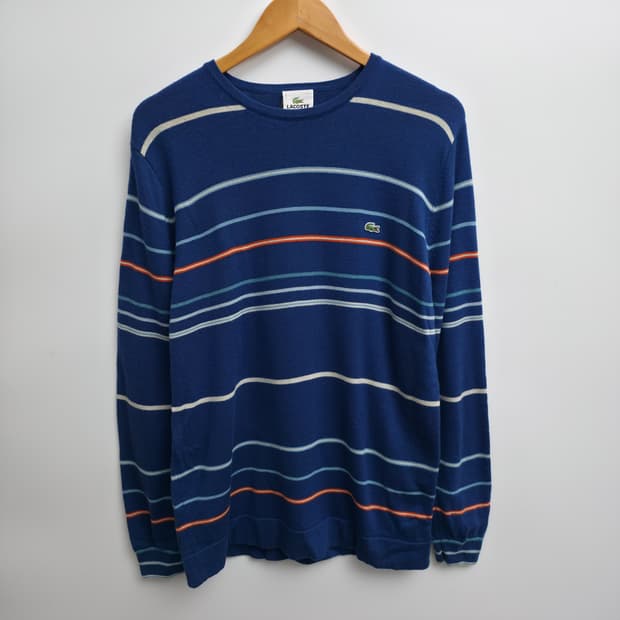 [XL] 라코스테 스트라이프 니트 긴팔티 블루