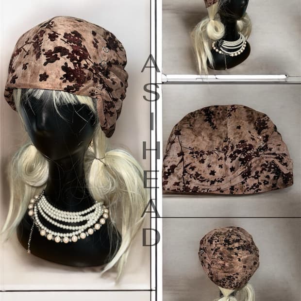 매쉬 플라워 벨벳 셔링 핸드메이드 롱 비니