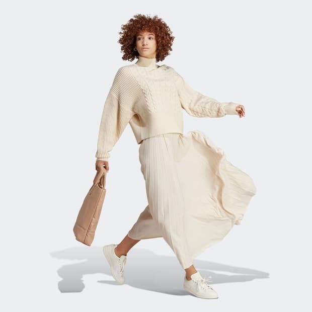 아디다스 Adidas 아이보리 하이넥 케이블 니트 S