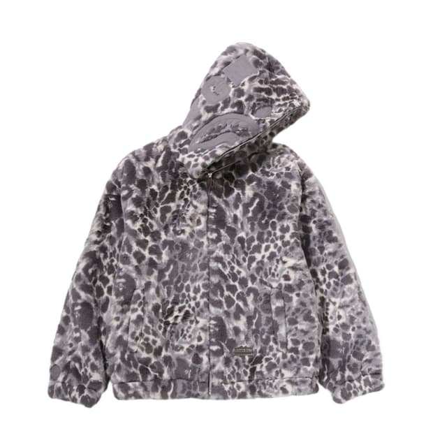 (미개봉) 베이프 레오파드 포우 퍼 샤크 풀 집 후드 자켓 그레이