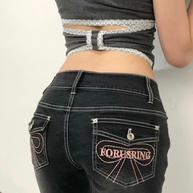 포어링 Ribbon stitch bootcut jeans