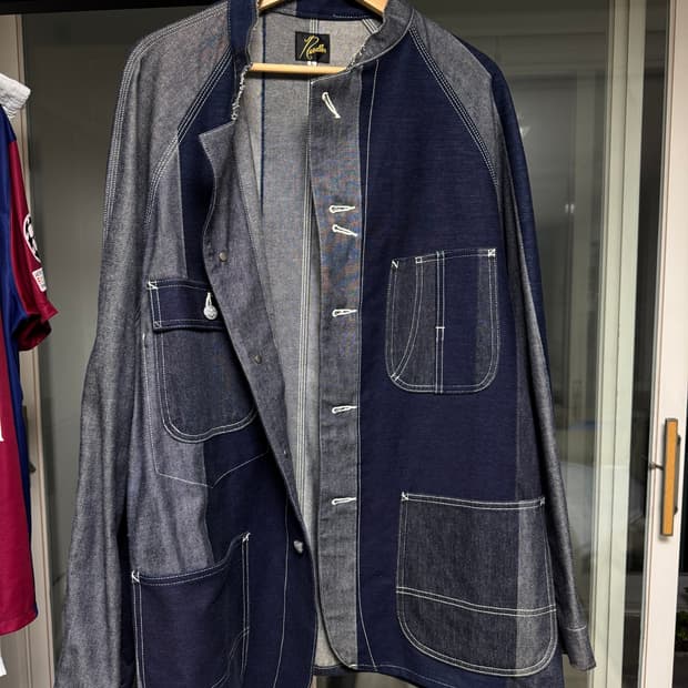 니들스 Chore Coat-10oz Denim/Stripe jacket