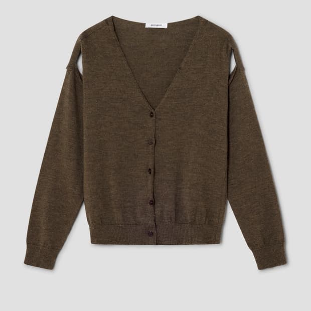 (S,M) 기마구아스 COUCOU 컷아웃 슬리브가디건 브라운