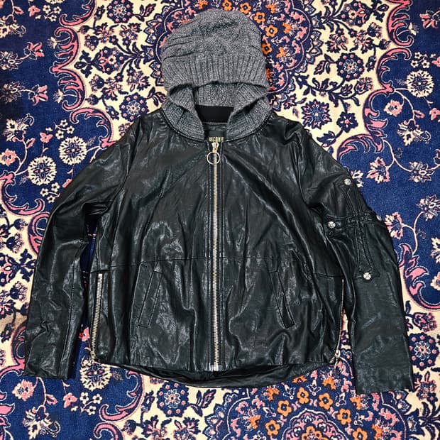 Vintage 가죽 패치 디테일 라이더 자켓