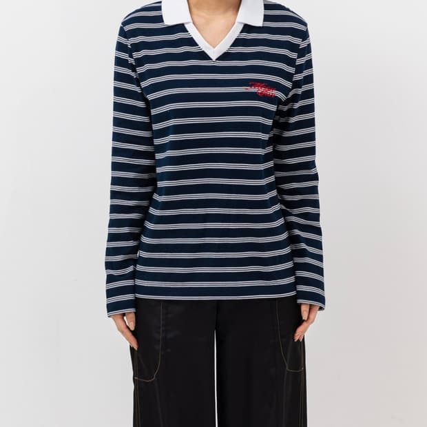 문선  스트라이프 긴팔 카라티 S