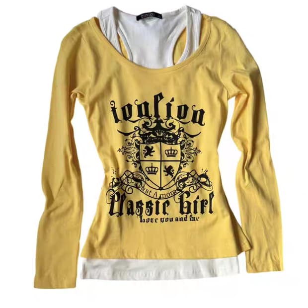 빈티지 갸루 프린팅 긴팔 티셔츠