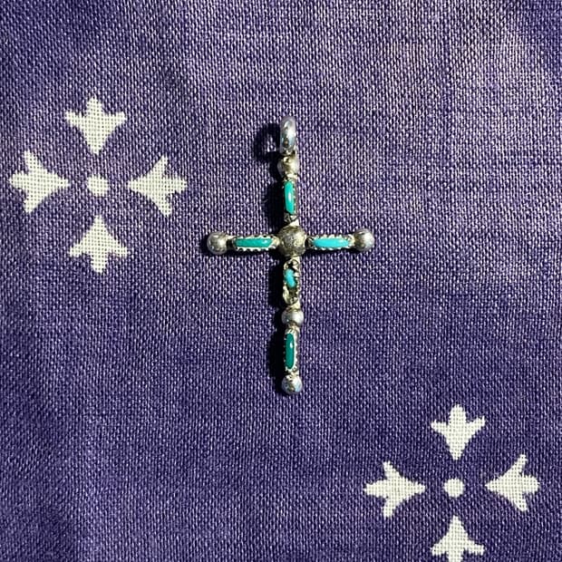 Vintage Sterling Turquoise Cross Pendant