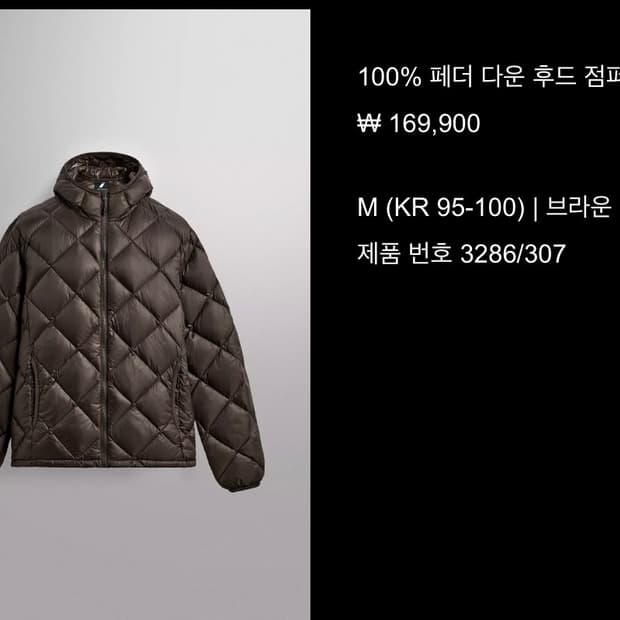 자라 애슬레틱 경량 패딩 브라운