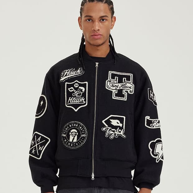 토니호크 울 아플리케 바시티 자켓 블랙 M