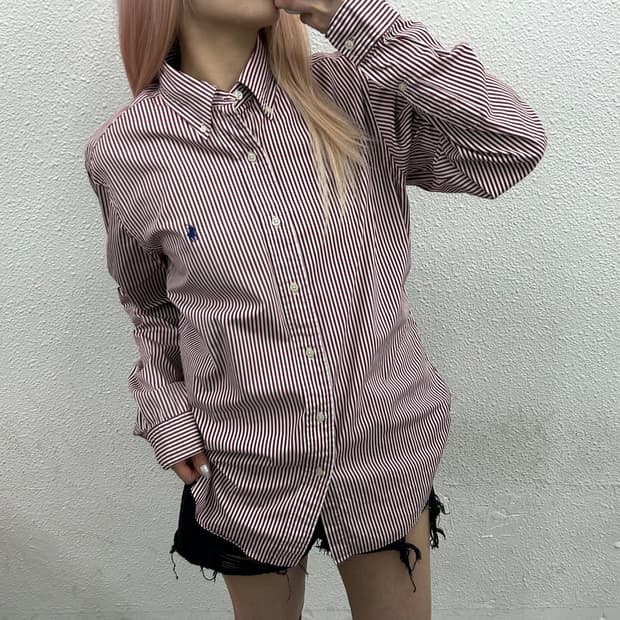 폴로 랄프로렌 블루포니 레드 스트라이프 셔츠 M