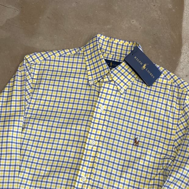 XS 새상품 폴로랄프로렌 슬림핏 스트레치 옥스포드 옐로우 체크셔츠