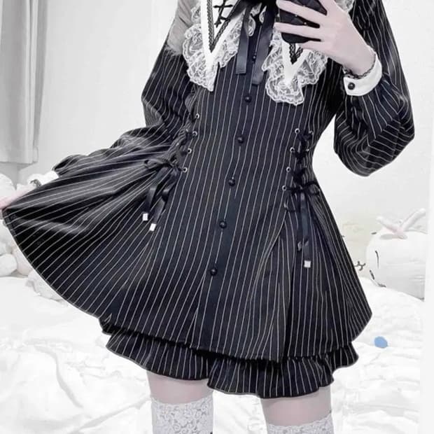 마즈 Mars 스트라이프 레이스 세일러 원피스 셋업