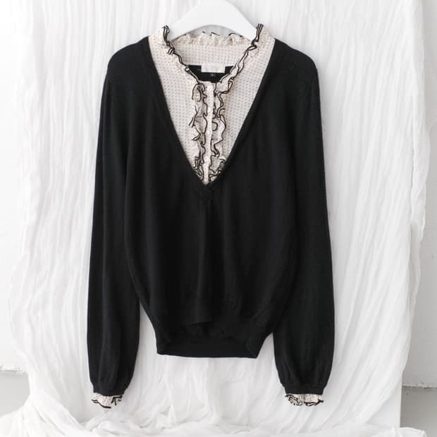 dot frill layered knit
