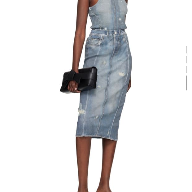 아크네 스튜디오 블루 진 프린티드 미디 스커트