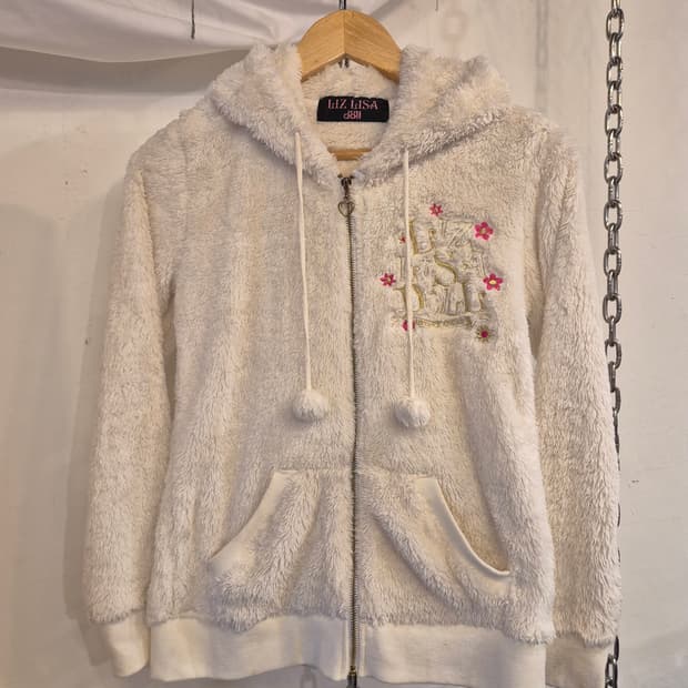 liz lisa doll 리즈리사돌 레터링 자수 폼폼이 플리스 후드집업