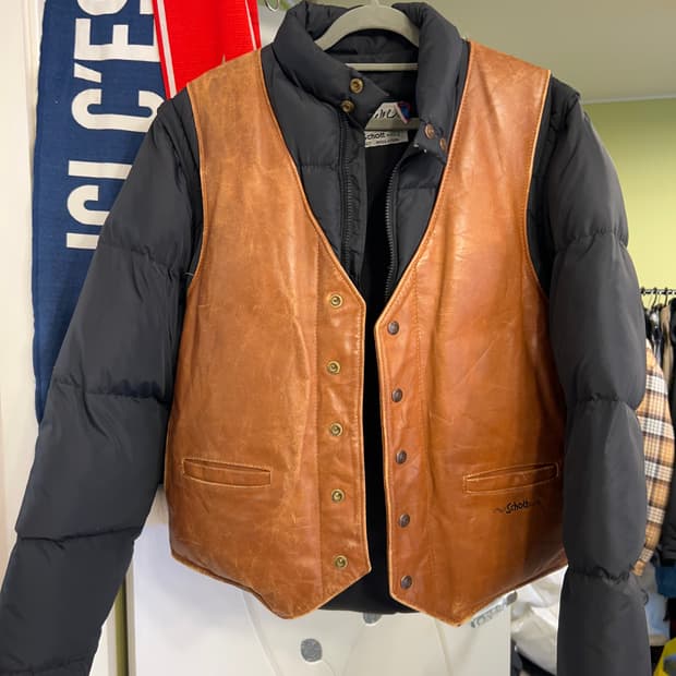 42 )90년대 Schott 쇼트 레어 가죽 베스트 구스 다운 패딩