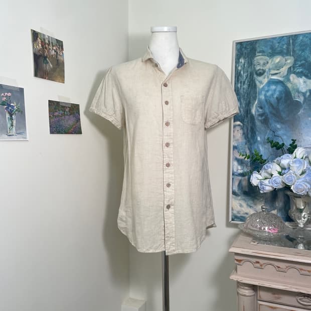 beige cotton lace mori shirt(size-M)