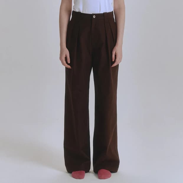 언쿡드 volume two tuck wide pants brown