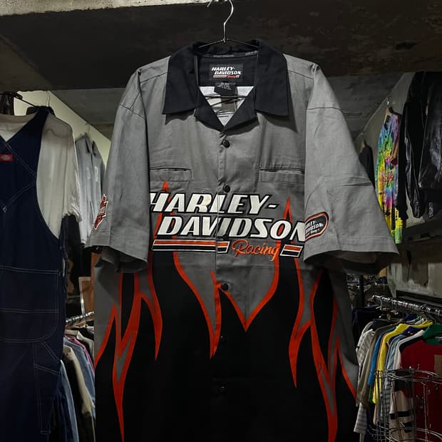Harley Davidson 할리데이비슨 레이싱 플레임 반팔 셔츠(오버)