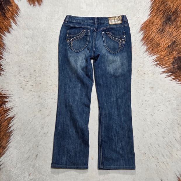 빈티지 스터드 자수 진청 스트레이트 팬츠