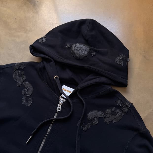 디젤 페이크 레더 트리밍 후드 집업