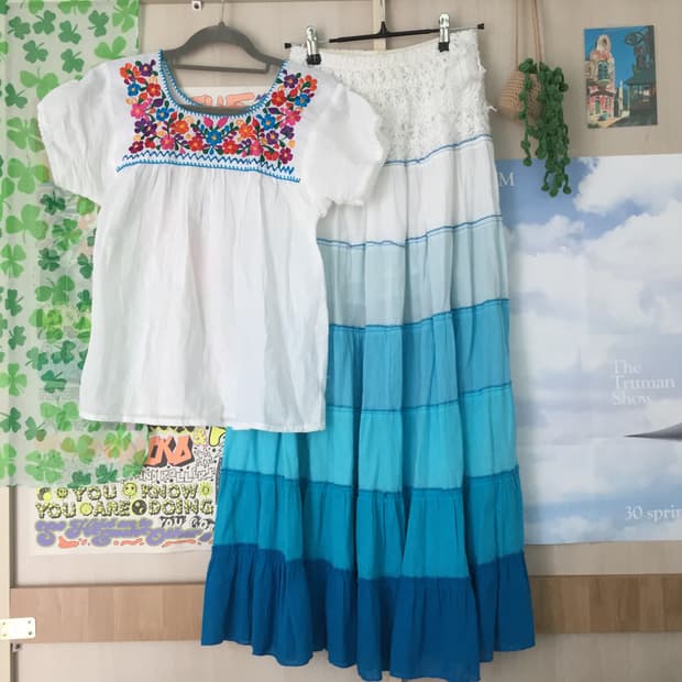 멕시코 자수 블라우스 롱스커트 하구미 코디 세트