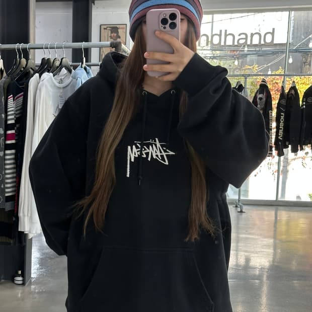 스투시 스탁로고 후드티 블랙