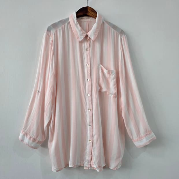 GRAND & GREENE 핑크 스트라이프 시어 셔츠