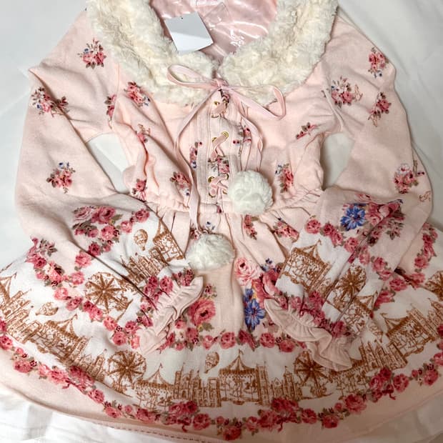 일본 빈티지 리즈리사 히메갸루 고전 폼폼이 니트 미니 원피스 