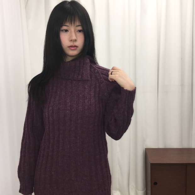 퍼플 하이넥 니트