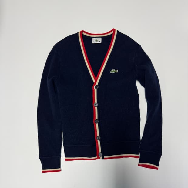 여성 라코스테 컬러 포인트 울 가디건 네이비