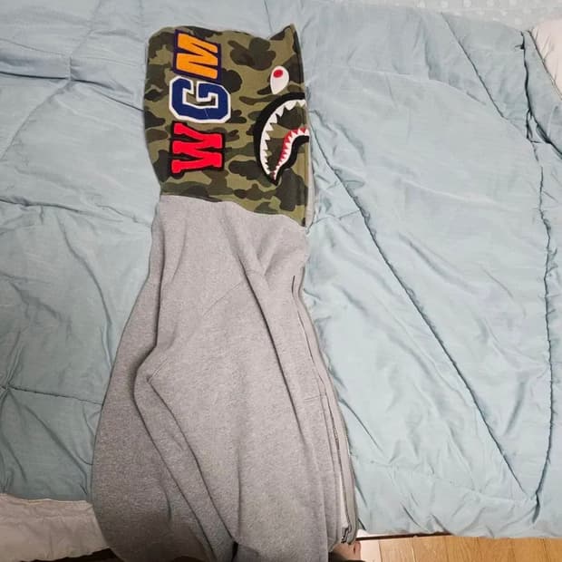 베이프 샤크 후드집업 카모/회색 L