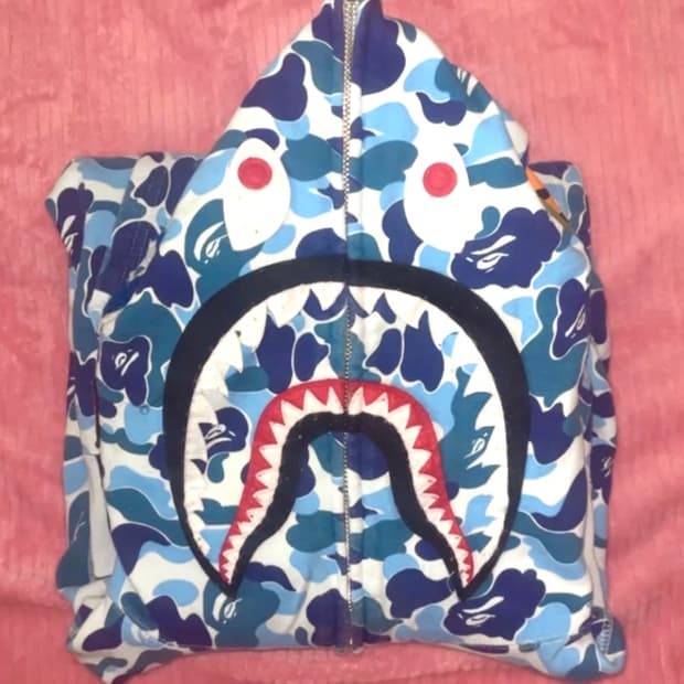 베이프 샤크 블루 후드집업