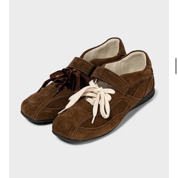 KHIHO 기호 핑킹 메리제인 스니커즈 브라운 (벨벳스트랩 추가)  사이