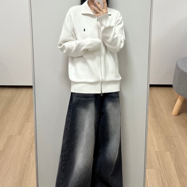 폴로 랄프로렌 네이비 포니 화이트 니트 집업