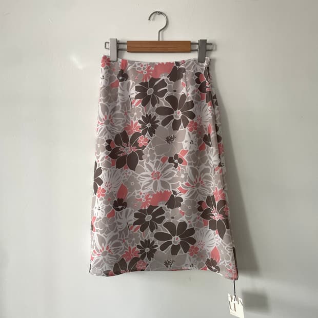 LAUTREAMONT pink  grey floral midi skirt