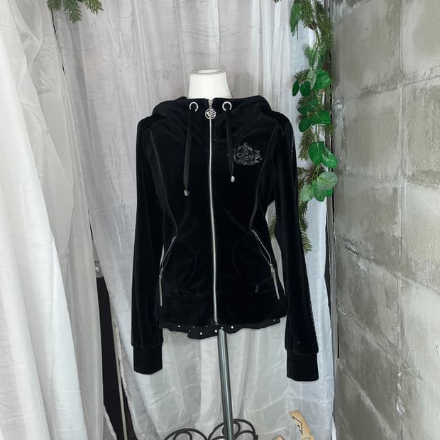 갸루 벨벳 큐빅 날개체인 후드집업