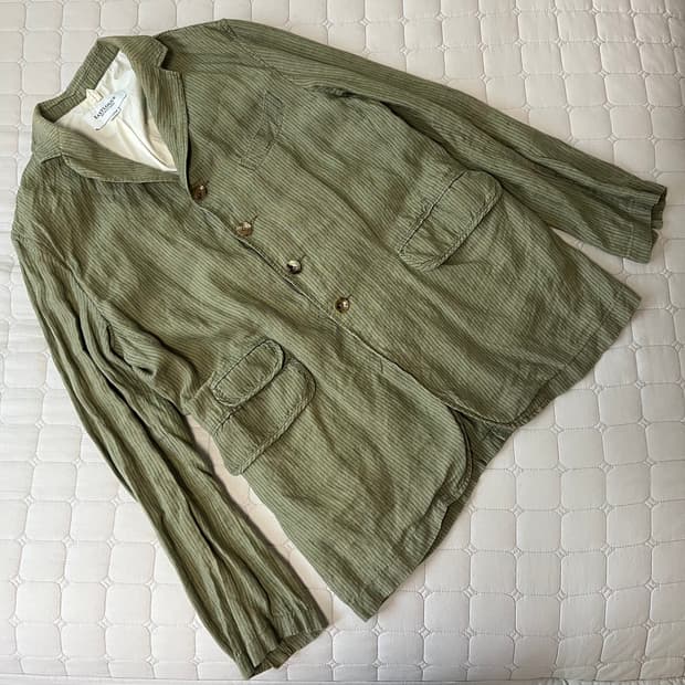 이스트로그 린넨 자켓 블레이저 올리브 스트라이프 L