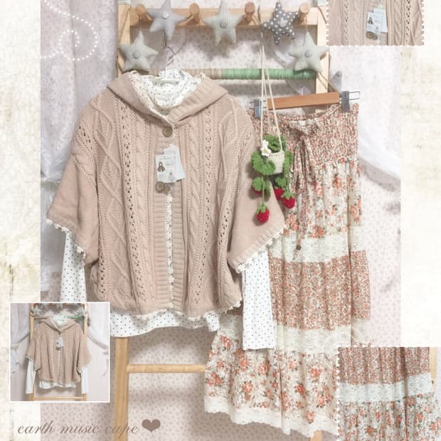 (새상품)빈티지 모리걸 어스뮤직 레이스 후드 케이프