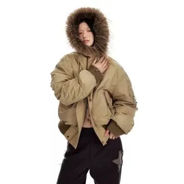 Jikoo 지쿠 키치 퍼 야상패딩 브라운