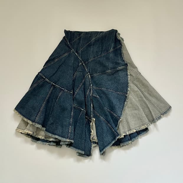 decnstructed tiered denim skirt